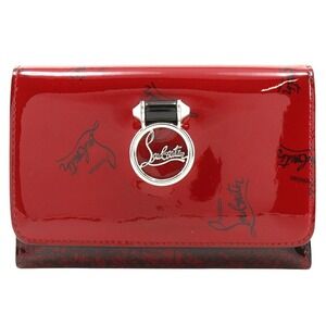 Christian Louboutin logo tri fold wallet red enamel snap closure